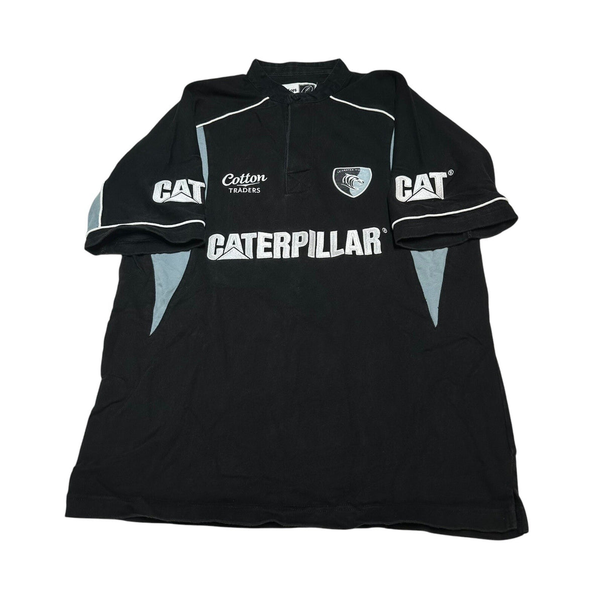 LEICESTER TIGERS Away Rugby Shirt Cotton Traders Black Short Sleeve Men M