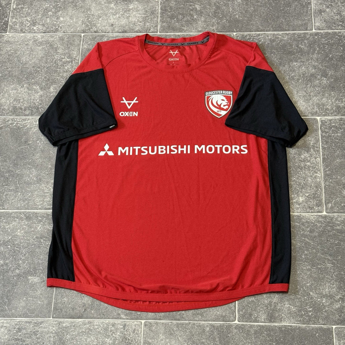 Gloucester Rugby Shirt Training Jersey Oxen Red Short Sleeve Mens Large L