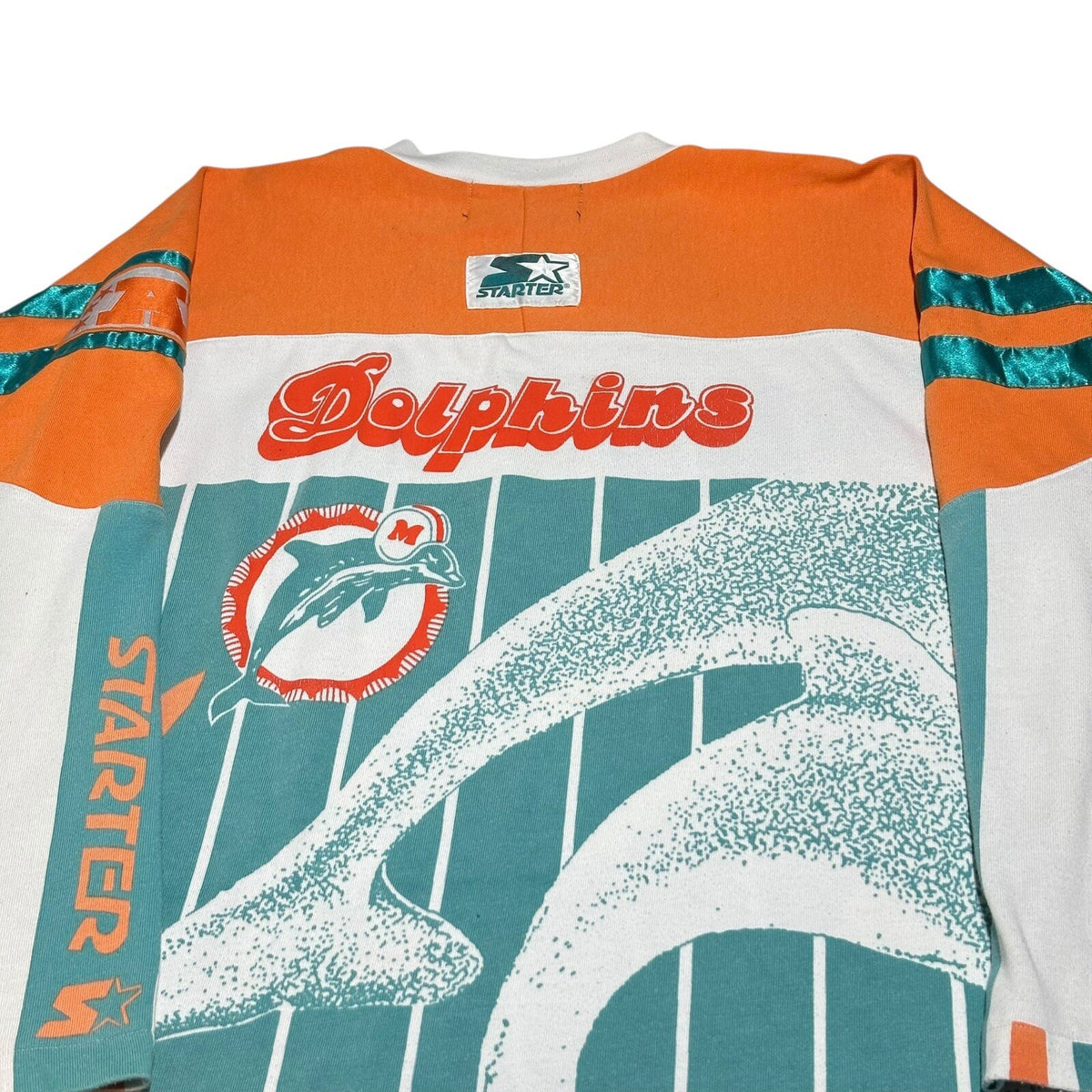 VTG Miami Dolphins V-Neck Football Jersey STARTER ALL OVER PRINT Size XL
