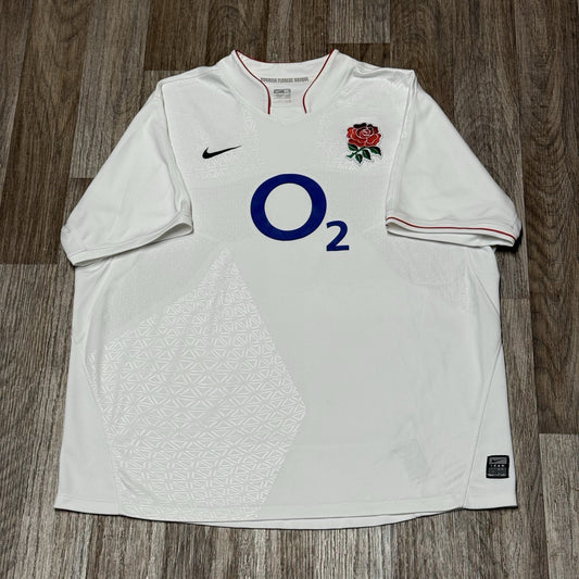 Original England Rugby Union Shirt Mens XL Nike 2009/10 Home O2 White Vintage
