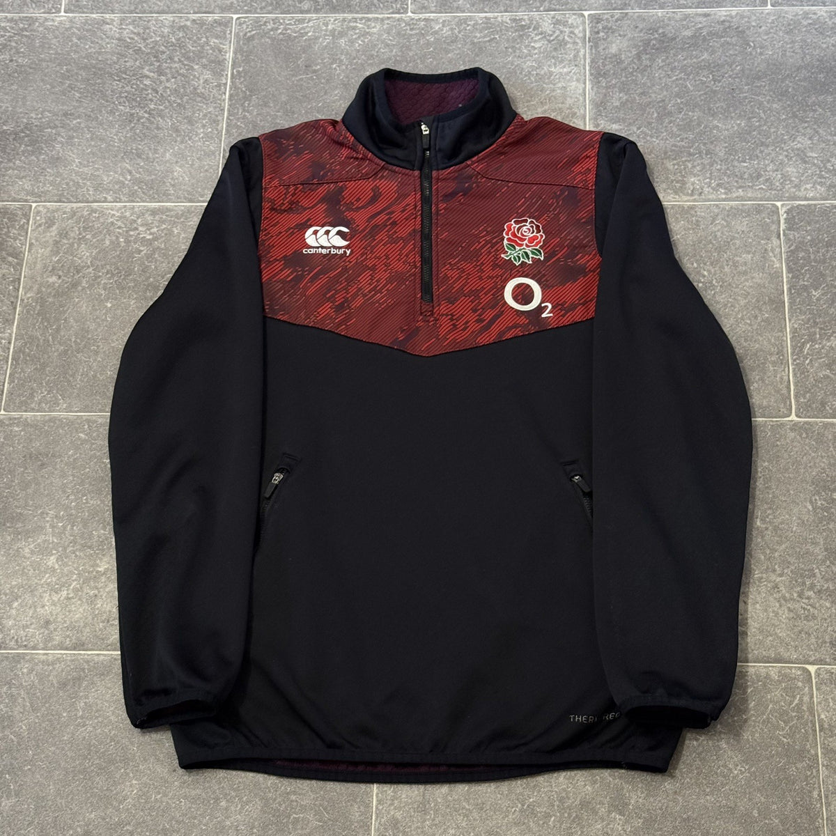 Canterbury England 1/4 Zip Top Medium Rugby Pullover Training Jersey Thermoreg