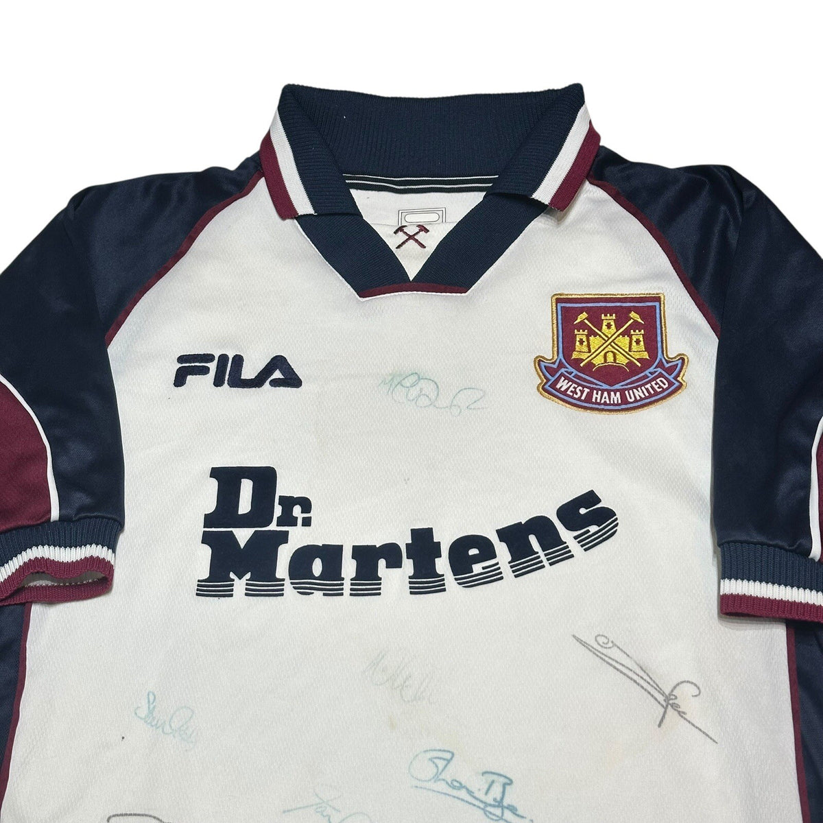 West Ham 1999/00 AWAY Football Shirt SIGNED Soccer Jersey Size Medium
