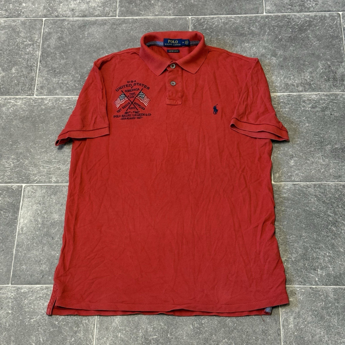 POLO RALPH LAUREN Mens Eagle Embroidered Polo Shirt Size Medium