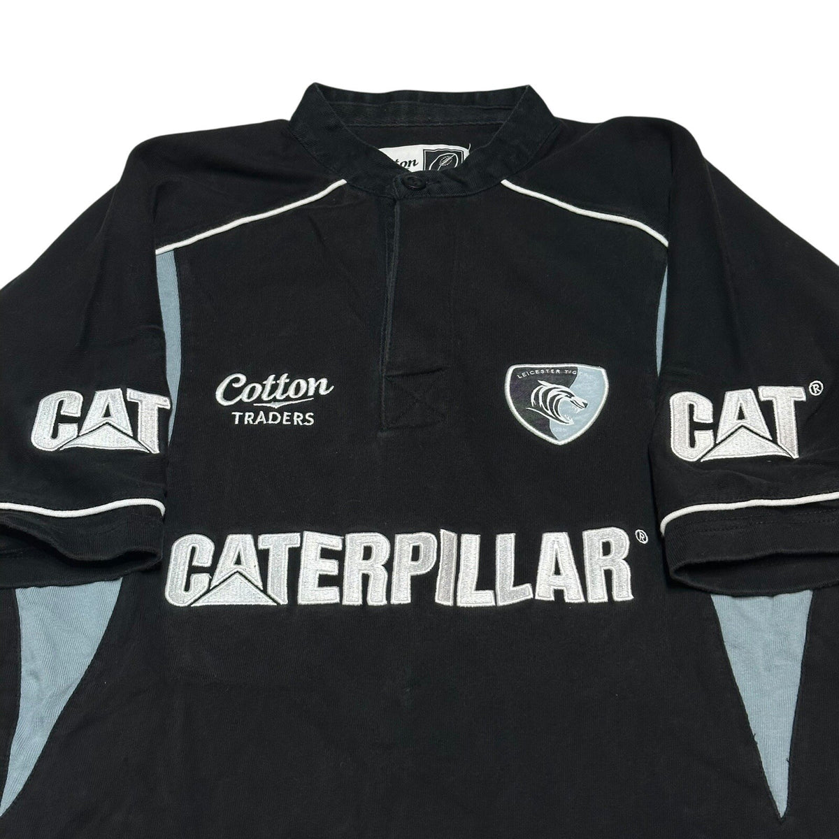 LEICESTER TIGERS Away Rugby Shirt Cotton Traders Black Short Sleeve Men M
