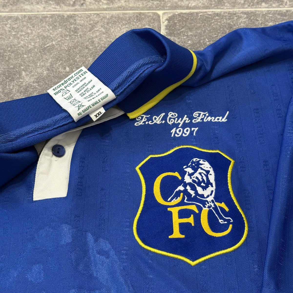 Score Draw Chelsea 1997 FA Cup Final Retro Football Shirt XXL 2XL Mens