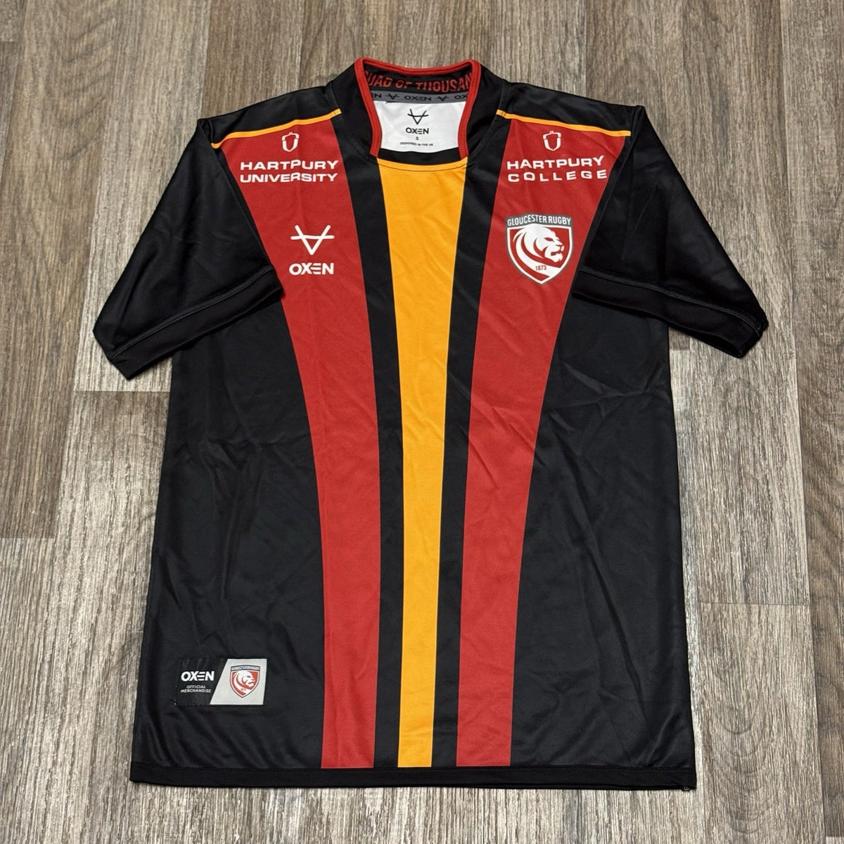 Gloucester Rugby European Shirt 2021/2022 Oxen Small Adults Jersey Black Top
