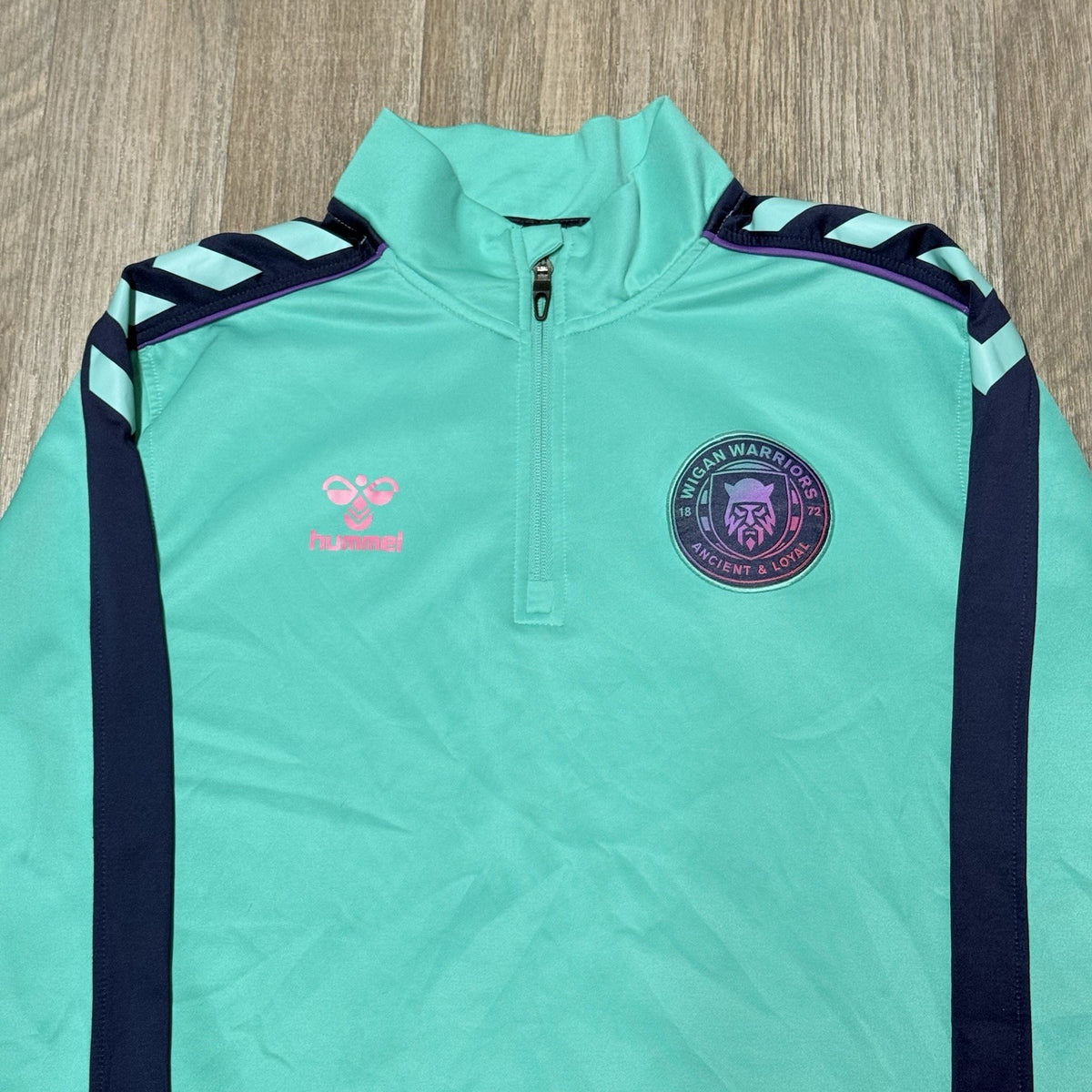 Wigan Warriors Hummel Rugby Silver Quarter Zip Jumper Jersey Adult Medium