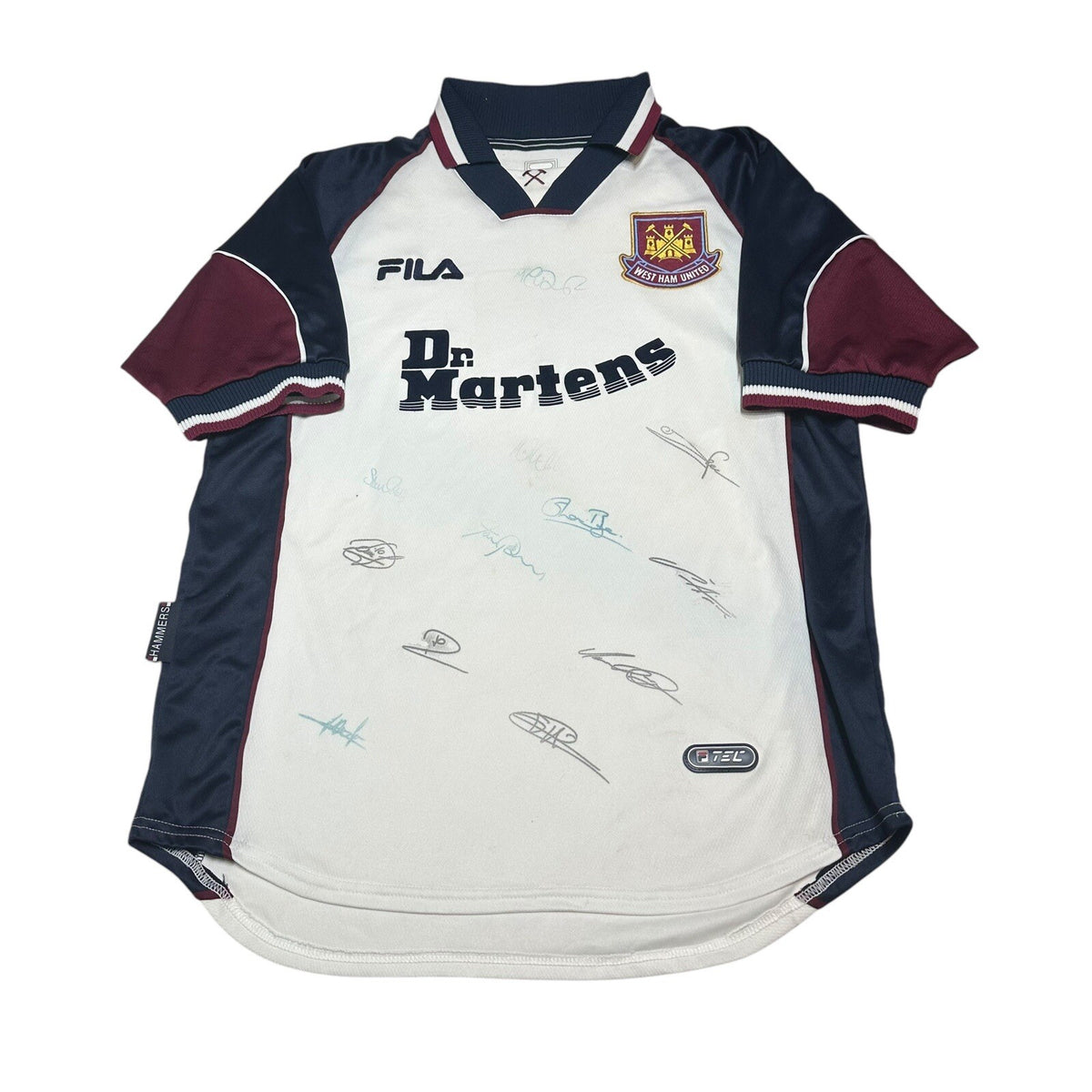 West Ham 1999/00 AWAY Football Shirt SIGNED Soccer Jersey Size Medium