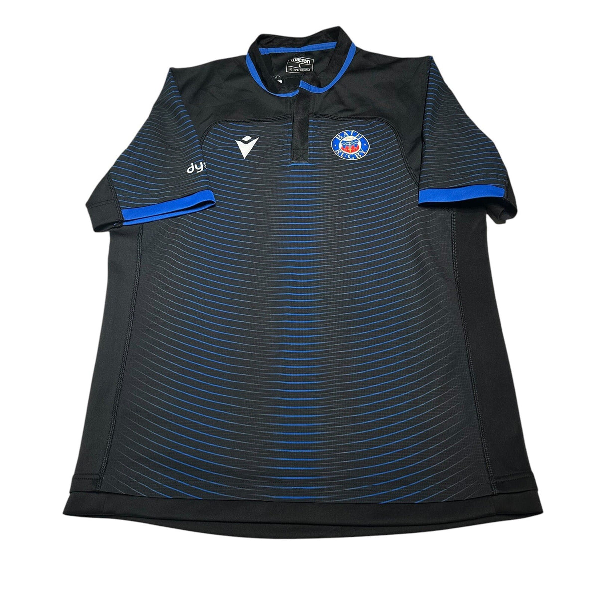 Bath Rugby Player Issue Training Shirt Macron LARGE L Jersey Black Blue GPS Top