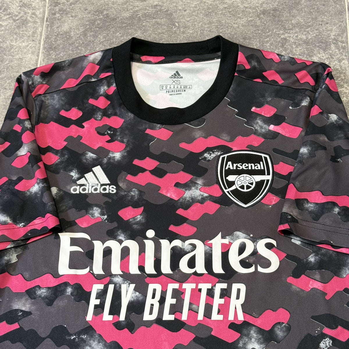 Arsenal Adidas 2021/22 XS Adults Pink Grey Camo Training Top Short Sleeve Shirt