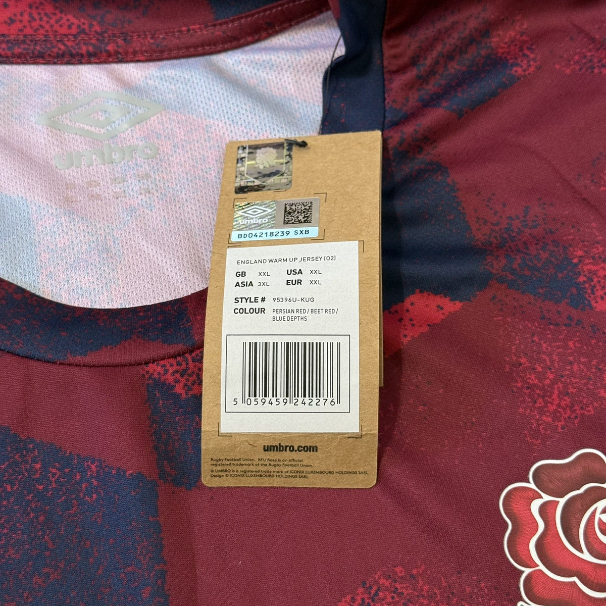 NEW England Rugby Shirt XXL Warm Up Jersey Umbro Pro O2 Red Adults Mens 2XL