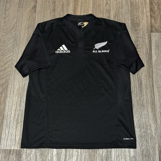 New Zealand All Blacks Shirt Mens Small Black Rugby Jersey Adidas Polyester