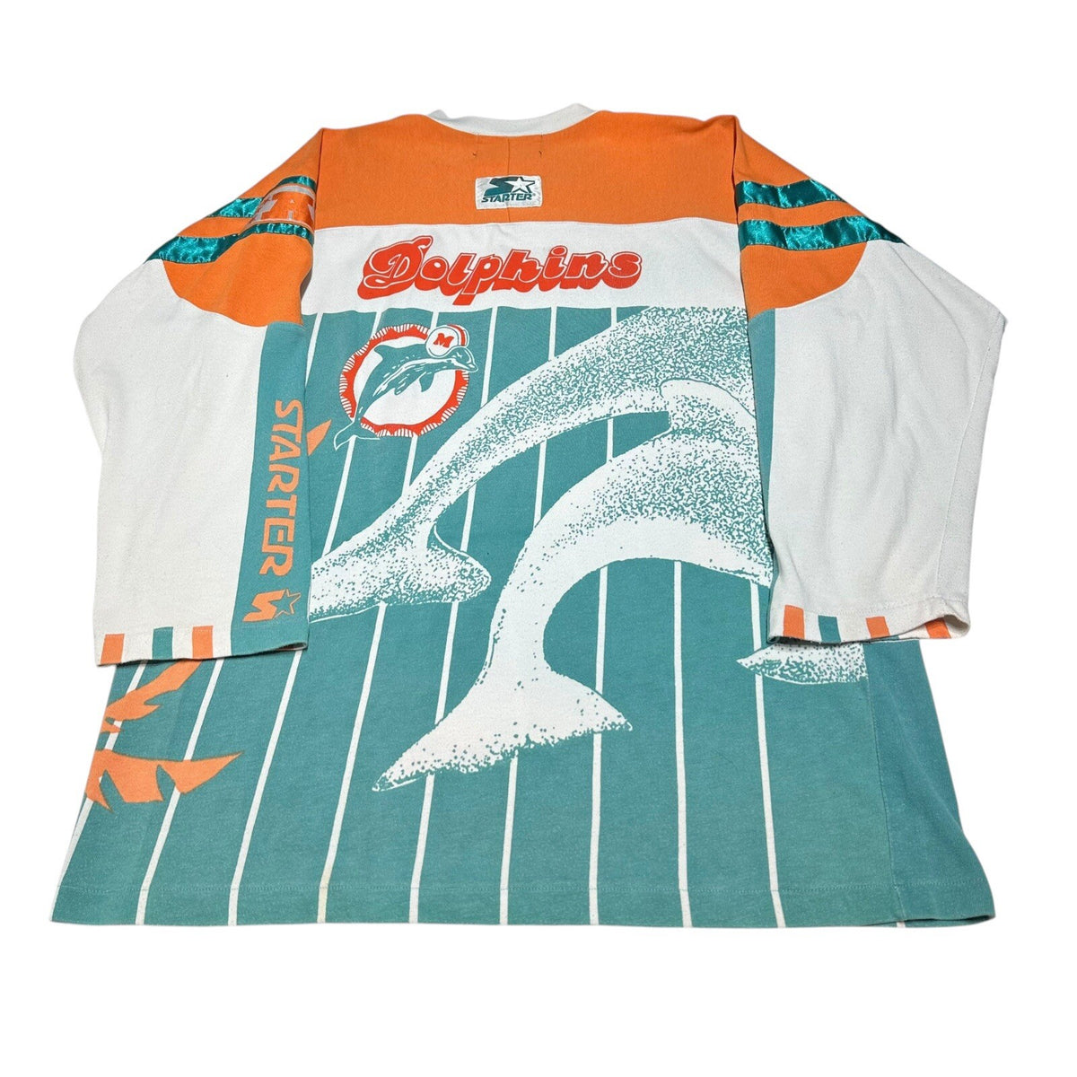 VTG Miami Dolphins V-Neck Football Jersey STARTER ALL OVER PRINT Size XL