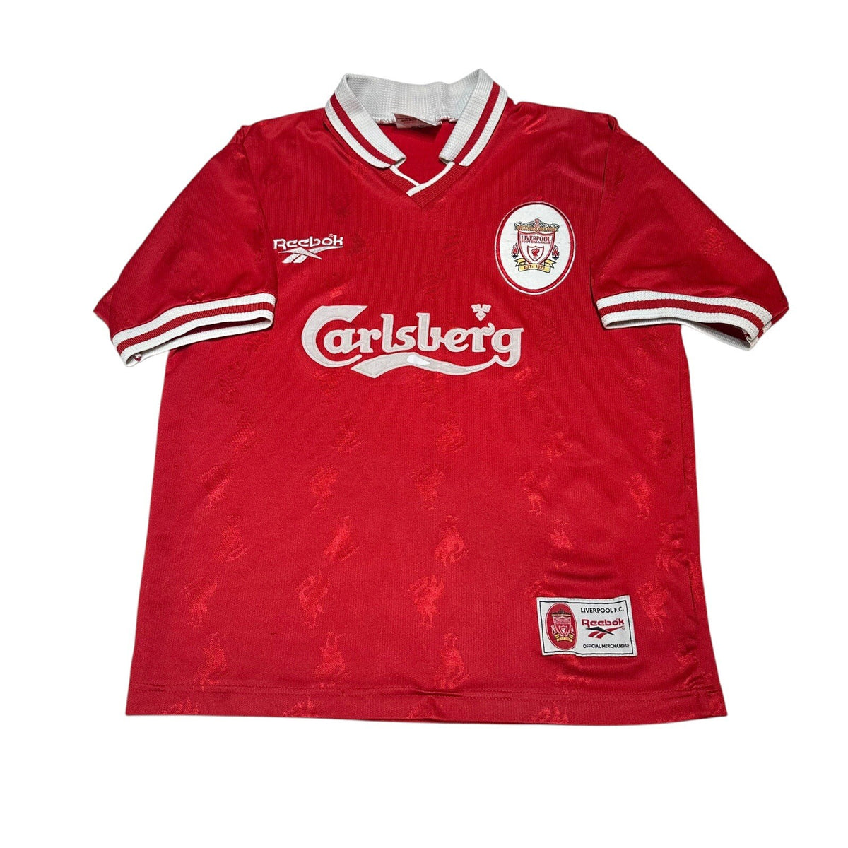 REEBOK Liverpool FC 1996/98 Home Kit Jersey Shirt Size 34-36" Small Read Descrip