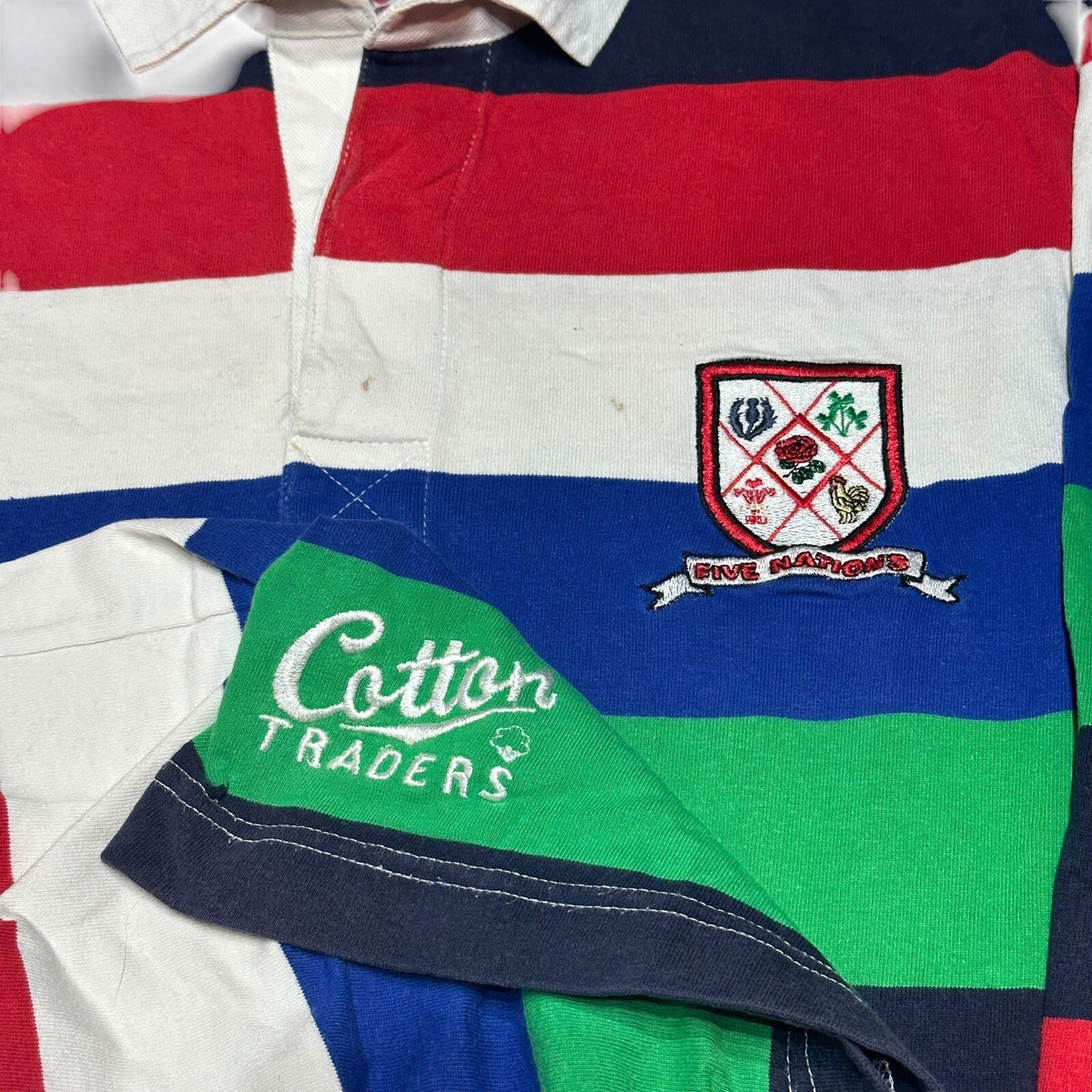 Five Nations Rugby Shirt Cotton Traders Large 90s Rugby Union Jersey Longsleeve