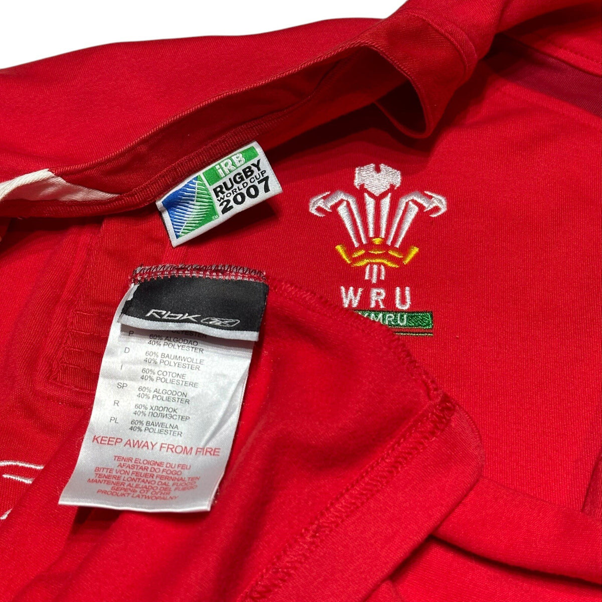 WALES 2007 WORLD CUP RUGBY SHIRT JERSEY REEBOK RUGBY UNION XL