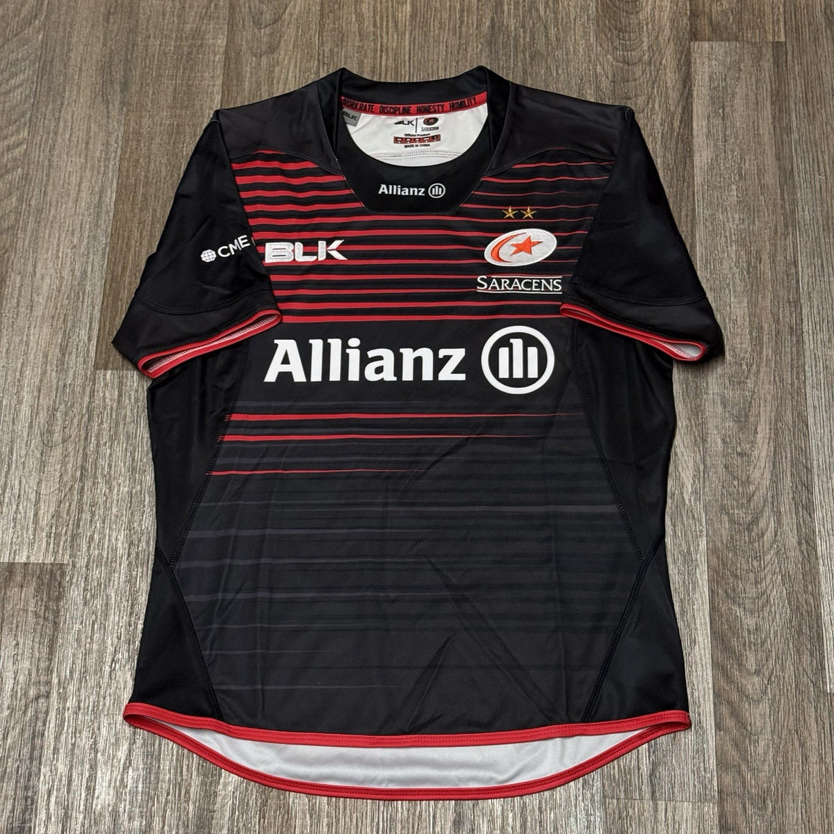 Saracens Rugby Union Home Shirt 2017/2018 BLK Small S Jersey Black Top
