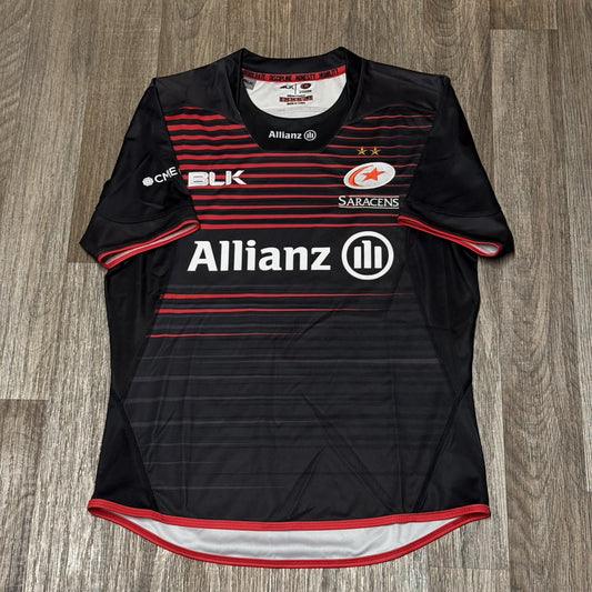 Saracens Rugby Union Home Shirt 2017/2018 BLK Small S Jersey Black Top