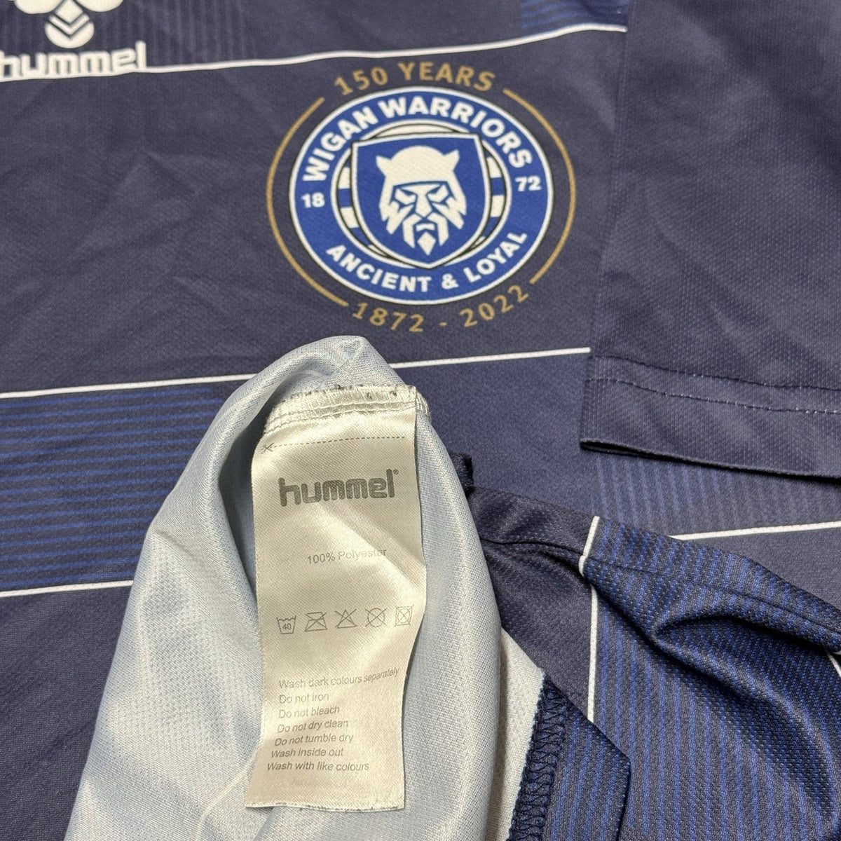 Wigan Warriors Rugby Jersey Shirt Hummel Blue Away Kit 150 Years Size Small/M