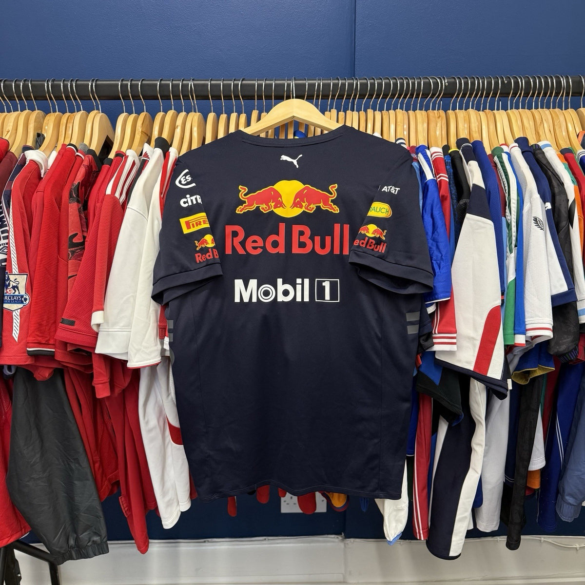 Red Bull Racing Shirt Mens Medium Blue Puma Aston Martin F1 Formula 1 Team