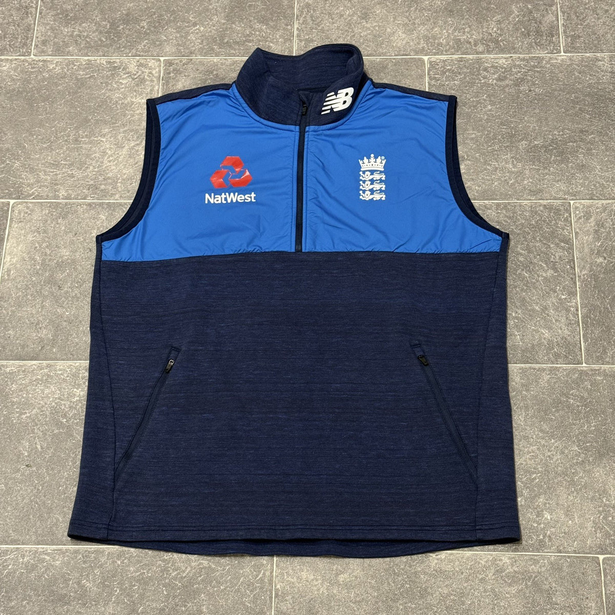 England Cricket Gilet Jacket ECB 1/4 Zip Training Top Mens Large