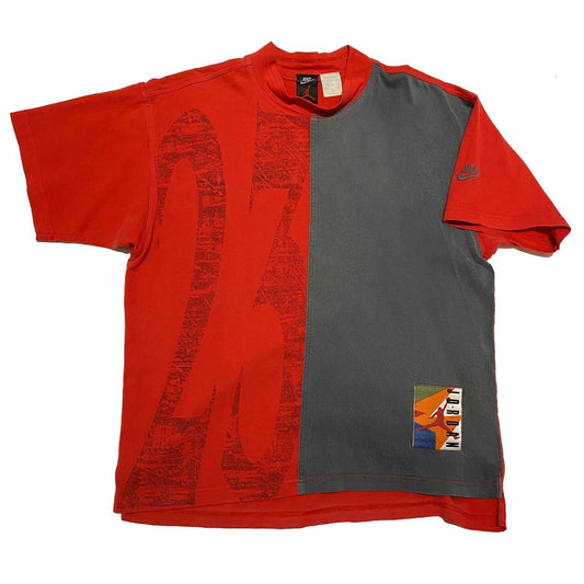 Vintage Nike Jordan T Shirt 23 Motif Jordan Mini Swoosh In Red / grey 1992