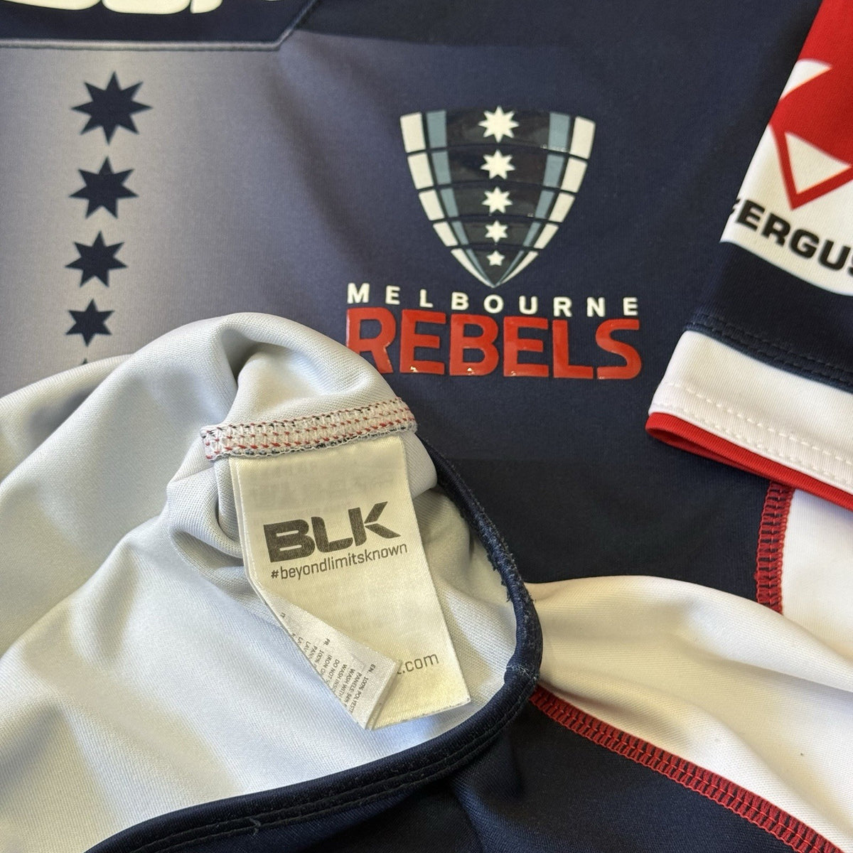Melbourne Rebels Super Rugby Home Shirt Large Adults BLK Jersey Blue Top
