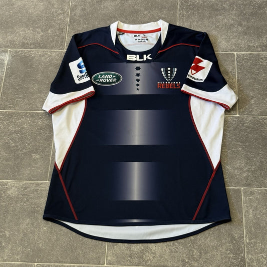 Melbourne Rebels Super Rugby Home Shirt Large Adults BLK Jersey Blue Top