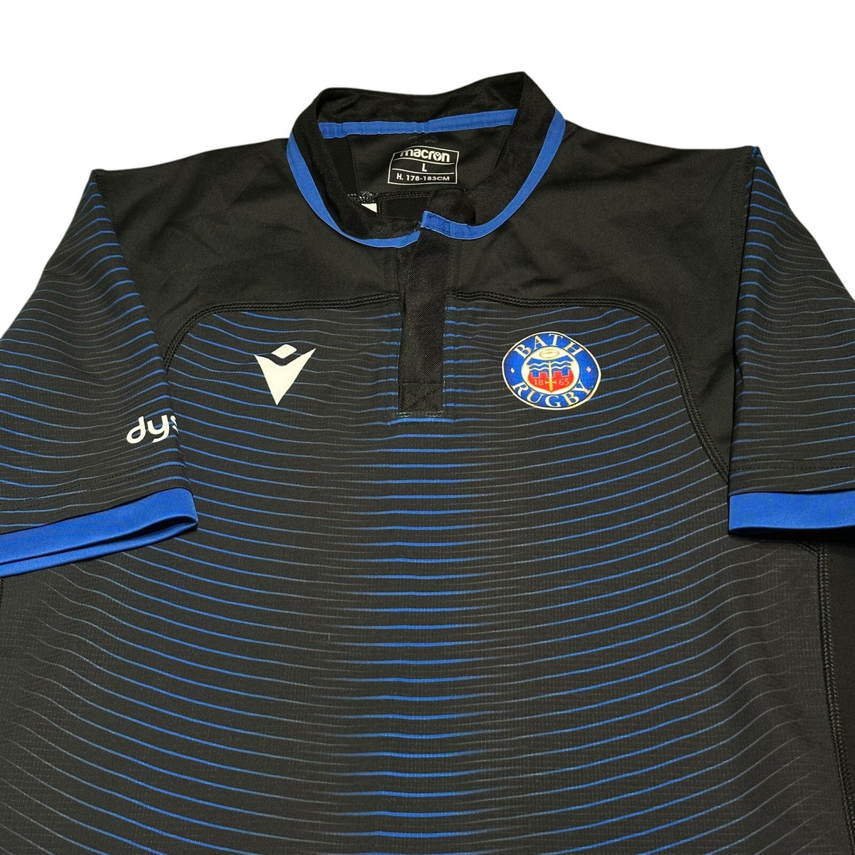 Bath Rugby Player Issue Training Shirt Macron LARGE L Jersey Black Blue GPS Top