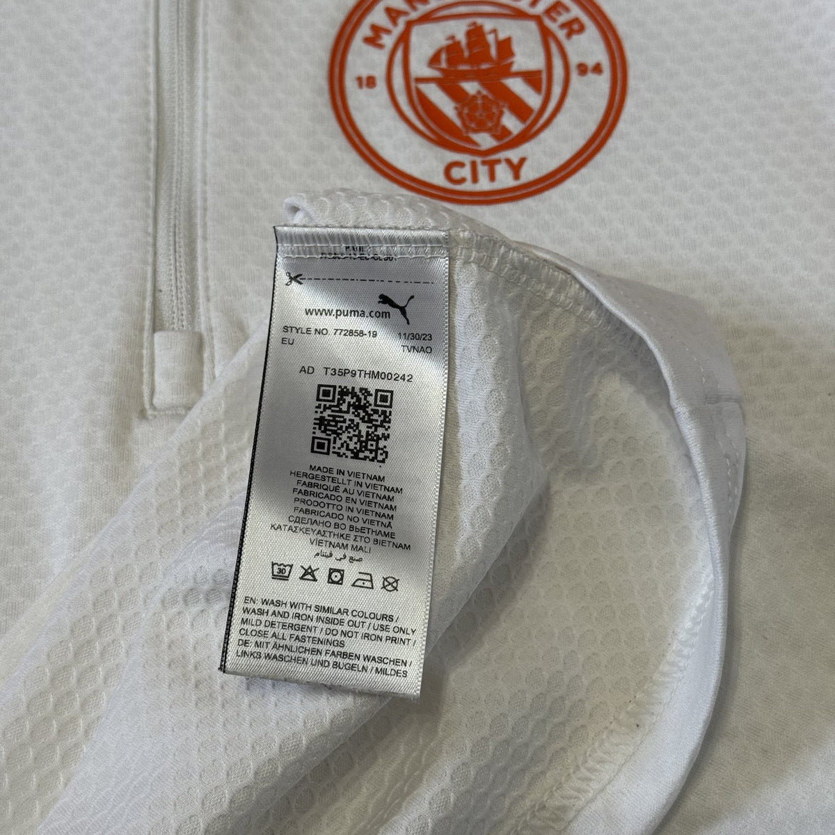 Puma Manchester City Training Fleece Shirt Mens Small White 1/4 Zip Long Sleeve