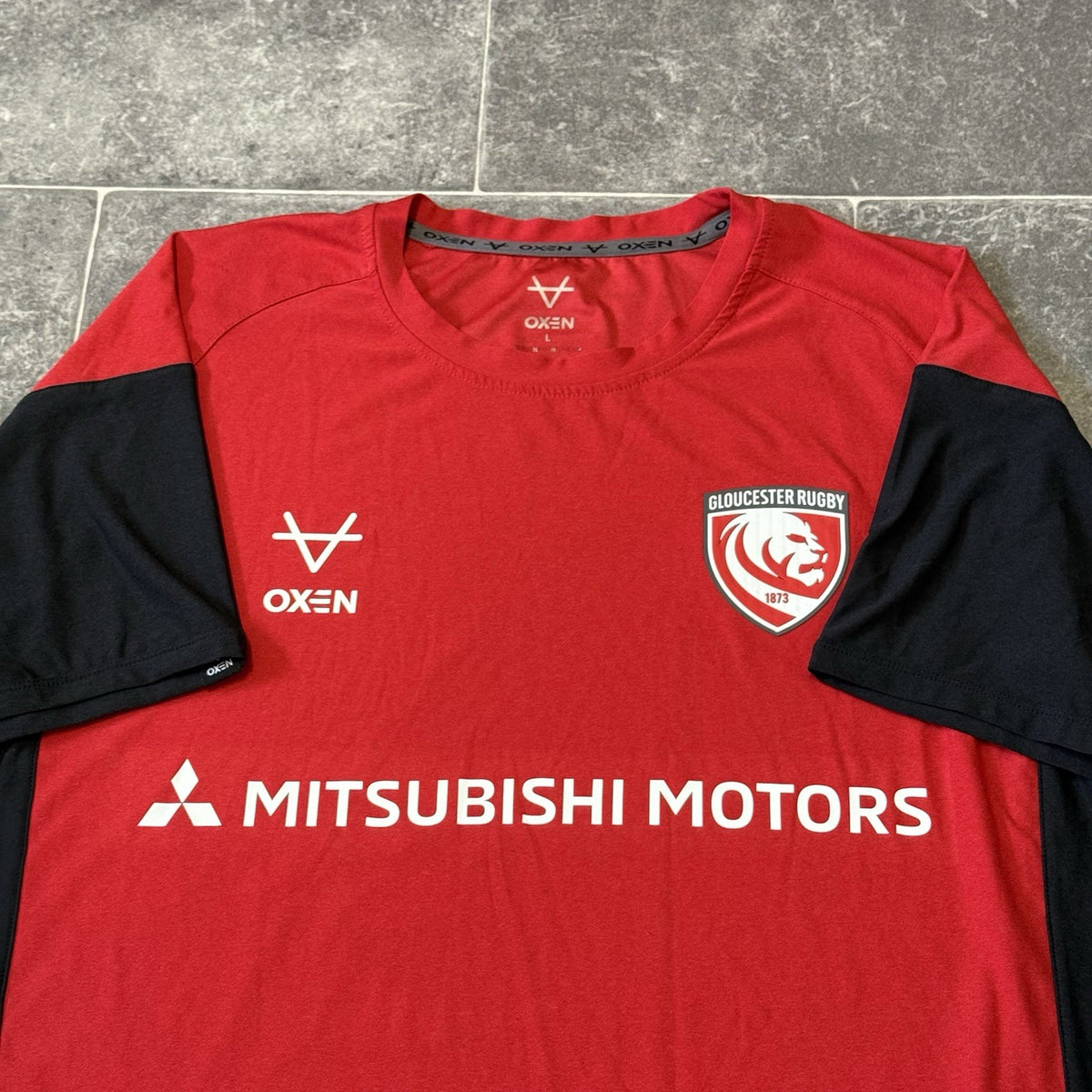 Gloucester Rugby Shirt Training Jersey Oxen Red Short Sleeve Mens Large L