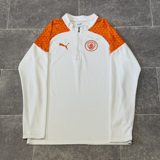 Puma Manchester City Training Fleece Shirt Mens Small White 1/4 Zip Long Sleeve