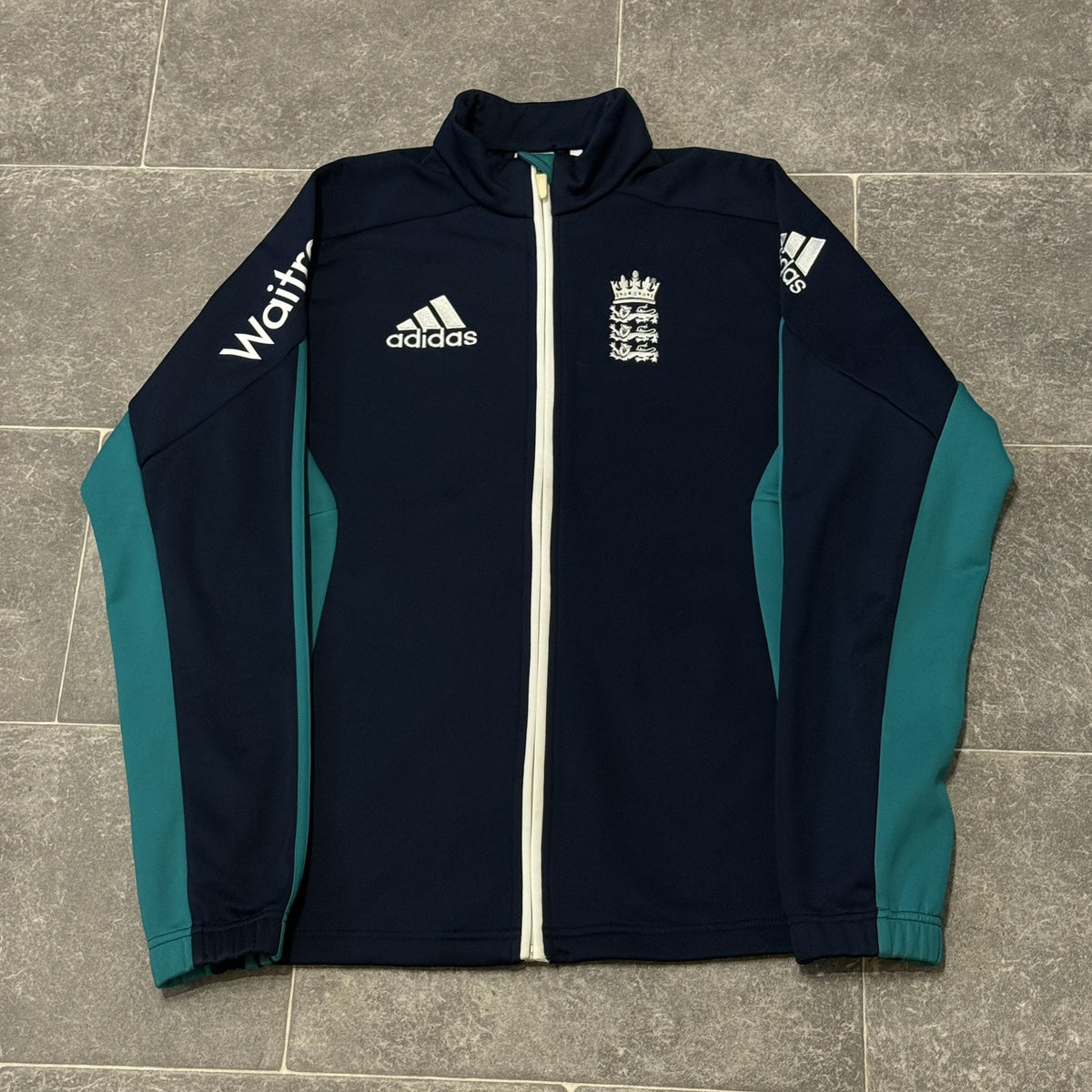 England Cricket Jacket Adidas Full Zip Blue Training Fleece Lined Mens Small