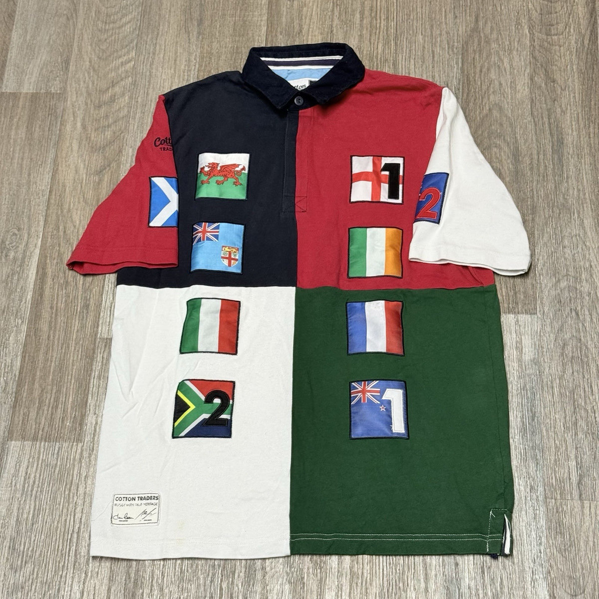 Cotton Traders Rugby Polo Shirt 10 Nations 6 Size Medium Men's Short Sleeve