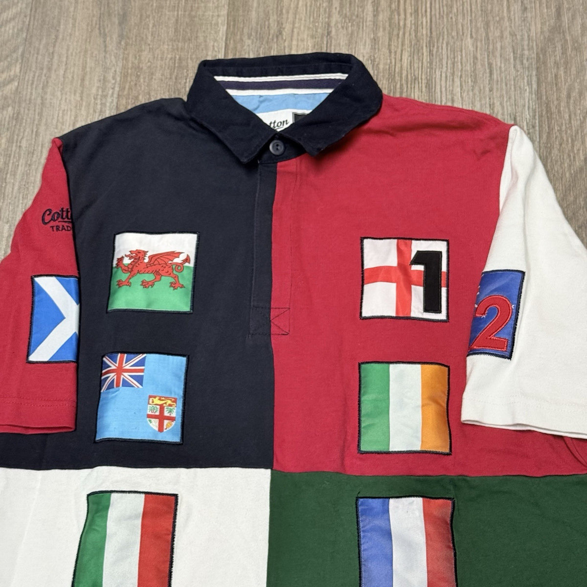 Cotton Traders Rugby Polo Shirt 10 Nations 6 Size Medium Men's Short Sleeve