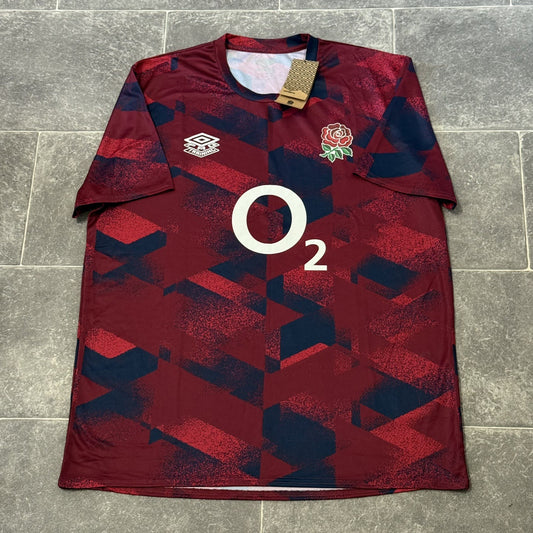 NEW England Rugby Shirt XXL Warm Up Jersey Umbro Pro O2 Red Adults Mens 2XL