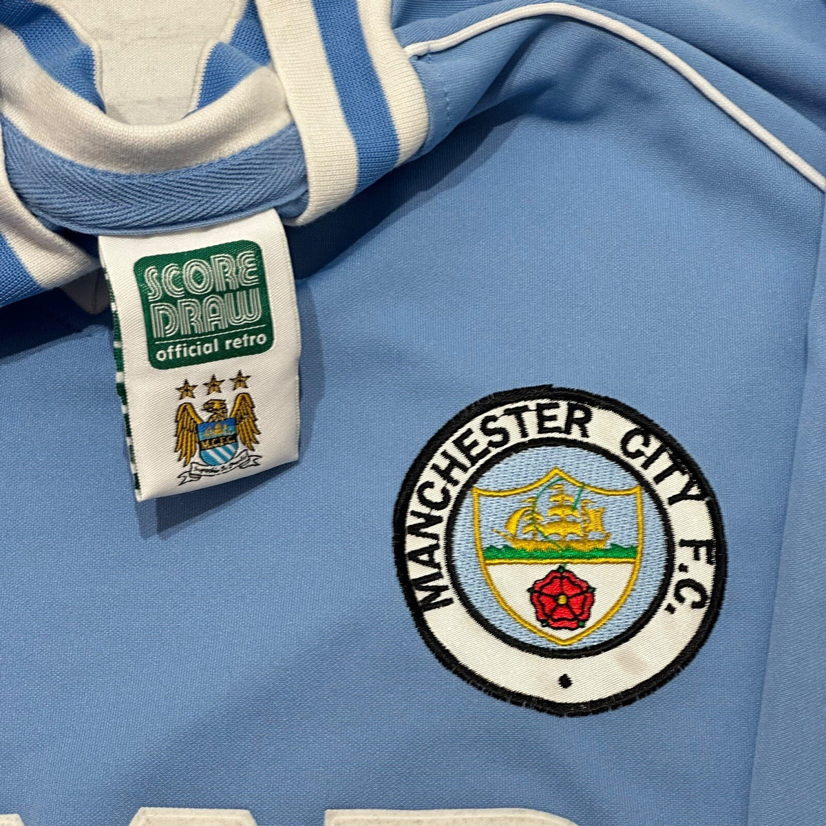 Manchester City 1982 Retro Home Football Shirt Score Draw Saab Adult Medium