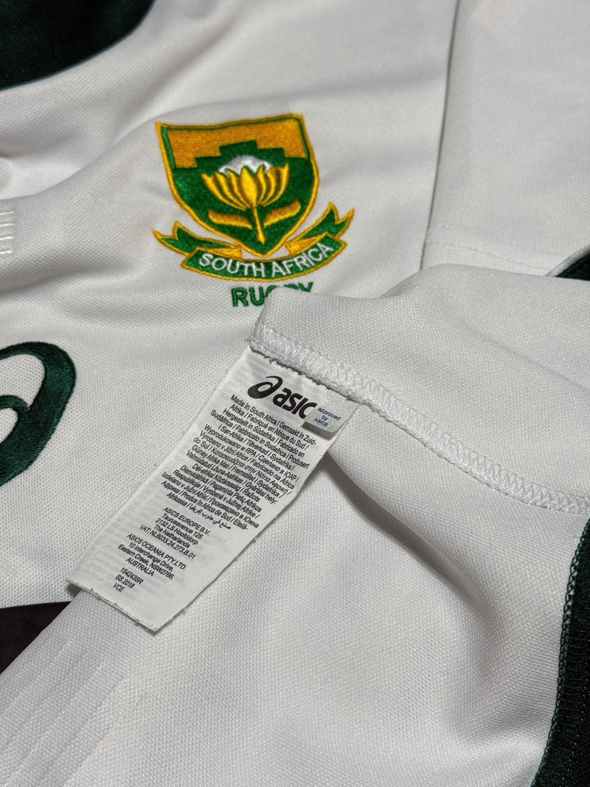 SOUTH AFRICA AWAY RUGBY SHIRT JERSEY ASICS SIZE MEDIUM M MEN WHITE