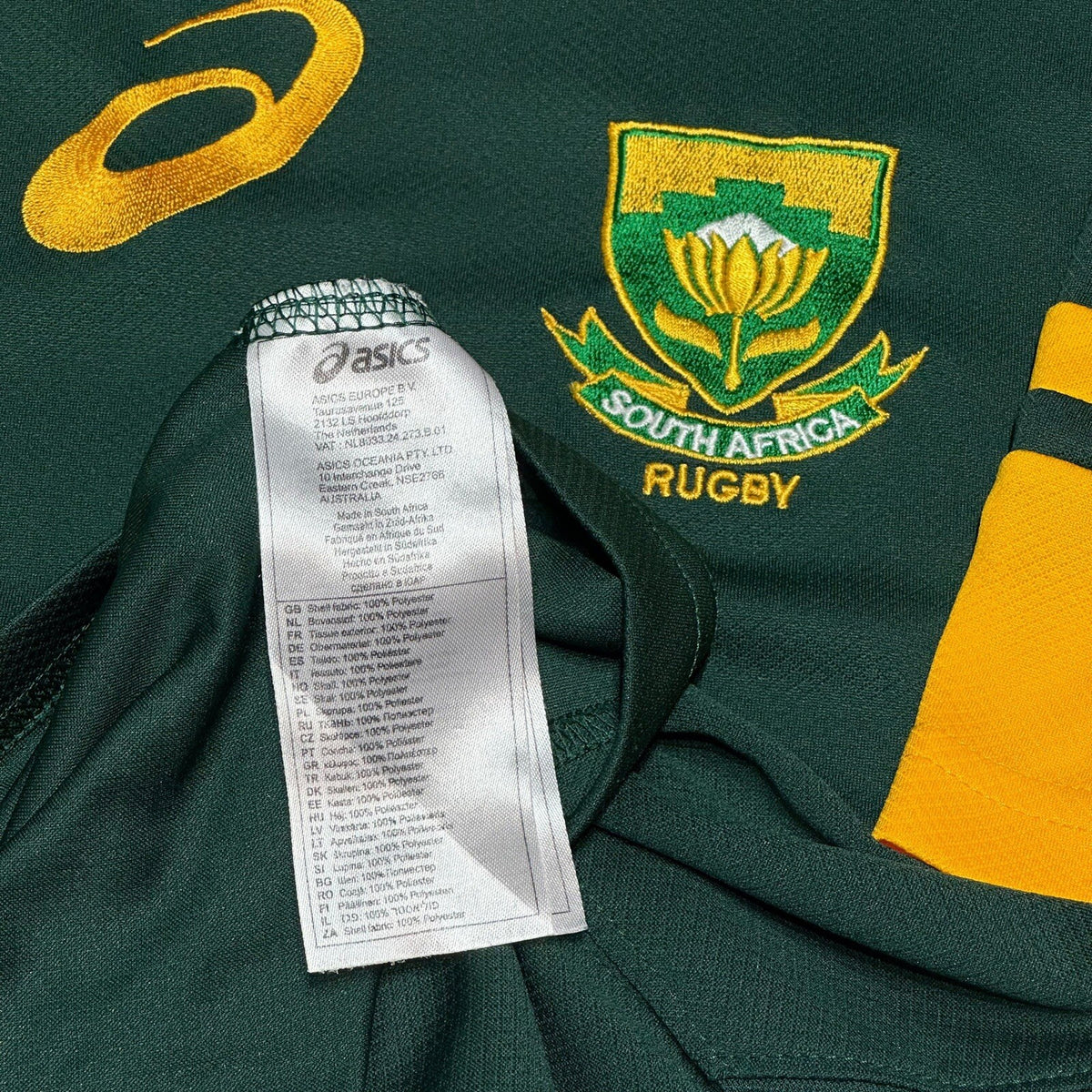 Asics South Africa Rugby Shirt Jersey L Large HOME Kit