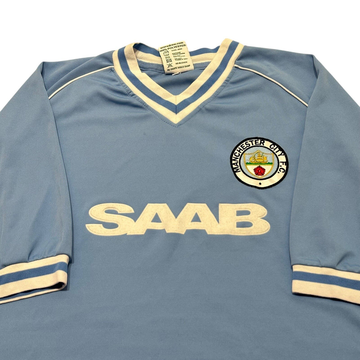 Manchester City 1982 Retro Home Football Shirt Score Draw Saab Adult Medium
