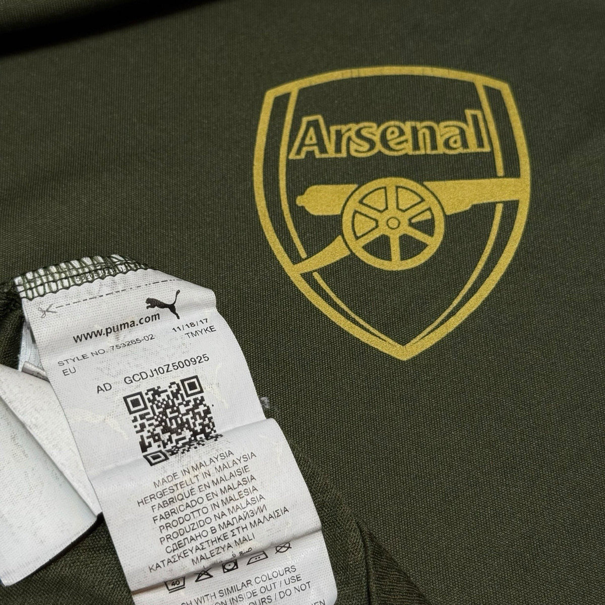 Genuine Arsenal 2018/19 Football Training Shirt Puma Khaki Green Mens Size M/L